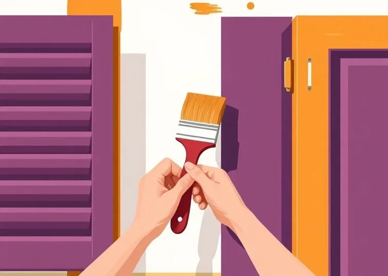 Mise en peinture au pinceau de volets et d'encadrements en bois